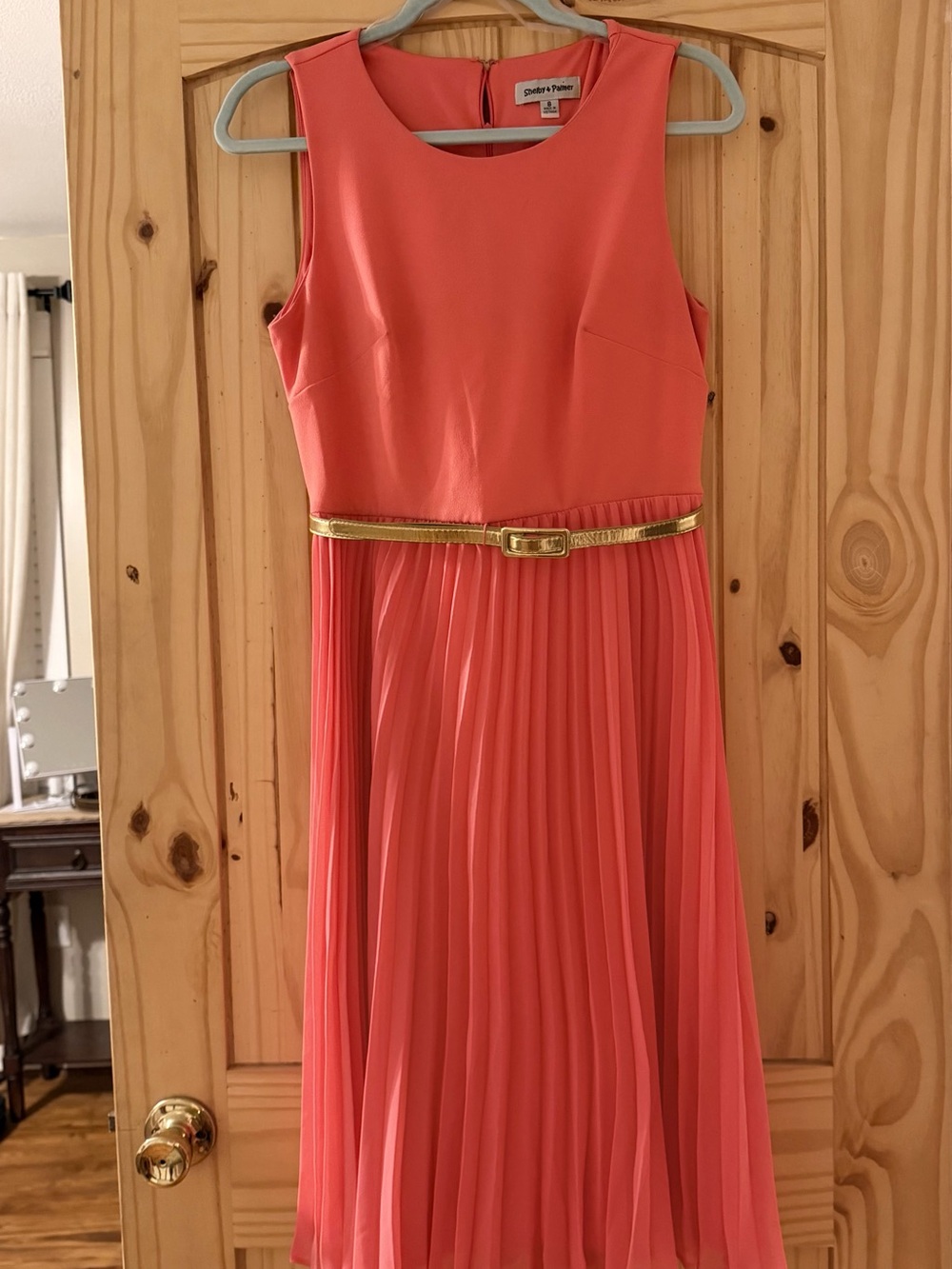 Women’s Shelby & Palmer Coral Midi Dress with Gold Accent Belt